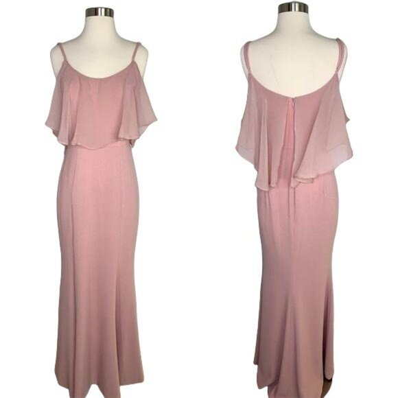 Dress the Population Diana Gown Size Small Blush Side Slit Cold Shoulder New - Picture 2 of 15